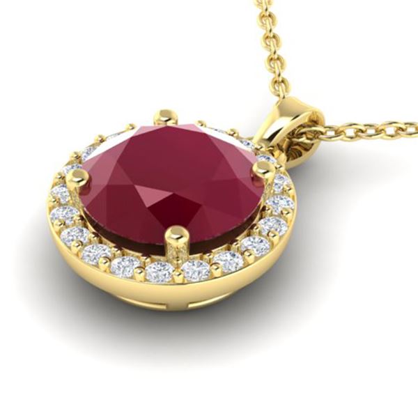 2 ctw Ruby & Halo VS/SI Diamond Micro Pave Necklace 18k Yellow Gold - REF-34M4G