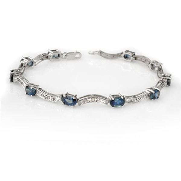 4.25 ctw Blue Sapphire & Diamond Bracelet 14k White Gold - REF-78X2A