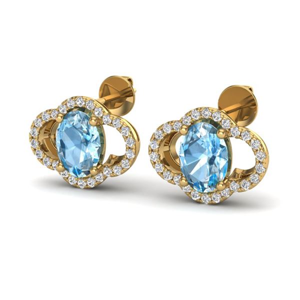 4 ctw Sky Blue Topaz & Micro Pave VS/SI Diamond Earrings 10k Yellow Gold - REF-45N3F