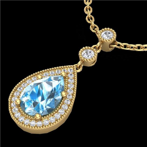 2.25 ctw Sky Blue Topaz & Micro Pave Diamond Necklace 18k Yellow Gold - REF-37X3A