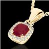 Image 1 : 1.25 ctw Ruby & Micro Pave VS/SI Diamond Certified Necklace 10k Yellow Gold - REF-23H9R