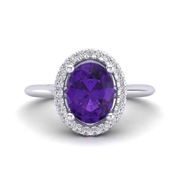 1.75 ctw Amethyst & Micro VS/SI Diamond Ring Halo 18k White Gold - REF-32R8K