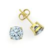 Image 2 : 3 ctw Cushion Cut Aquamarine Designer Stud Earrings 18k Yellow Gold - REF-40M9G