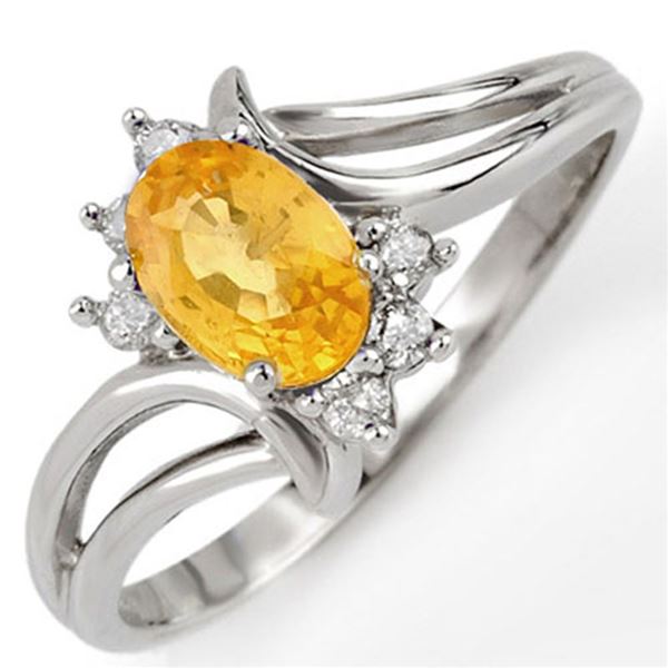 0.70 ctw Yellow Sapphire & Diamond Ring 18k White Gold - REF-25W2H