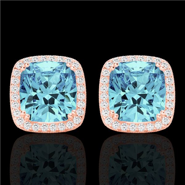 6.50 ctw Sky Blue Topaz & Micro VS/SI Diamond Earrings 14k Rose Gold - REF-50X2A