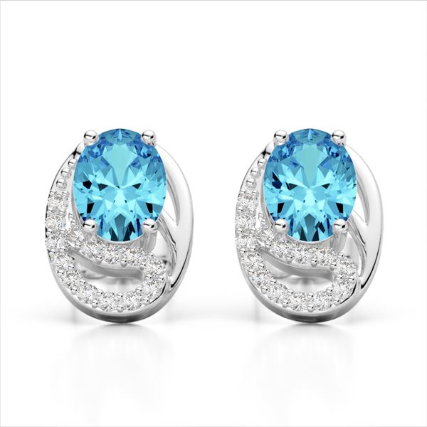 2.50 Sky Blue Topaz & Micro Pave VS/SI Diamond Earrings 10k White Gold - REF-25W9H
