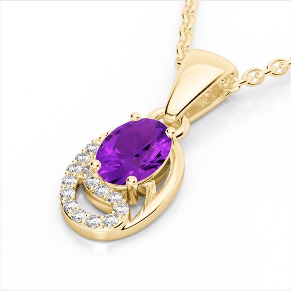 1.25 ctw Amethyst & Micro VS/SI Diamond Certified Necklace 10k Yellow Gold - REF-18H4R