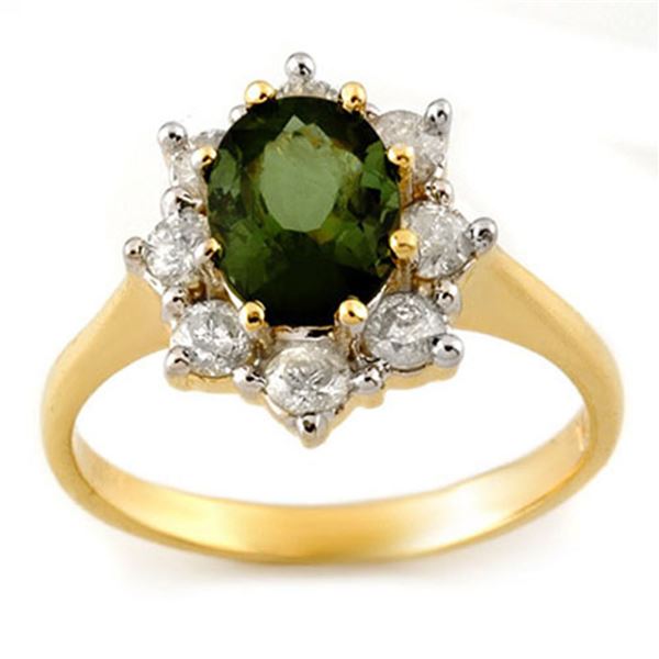 2.50 ctw Green Tourmaline & Diamond Ring 14k Yellow Gold - REF-74H5R