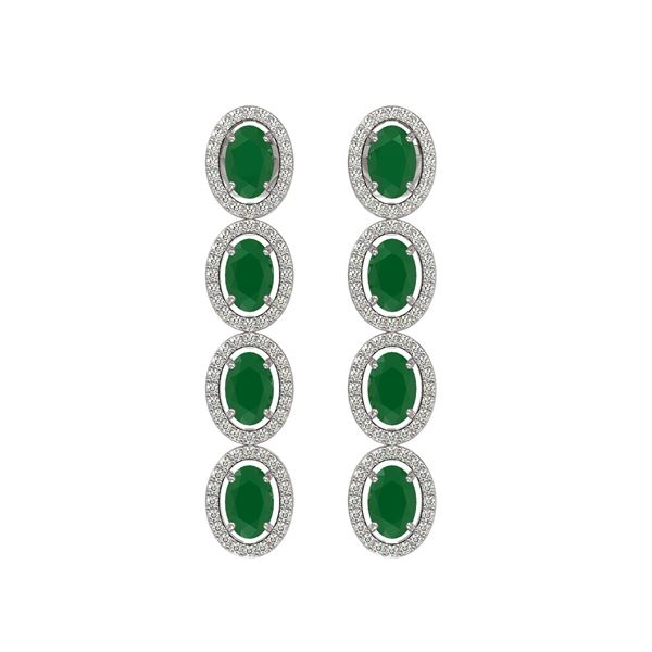 6.47 ctw Emerald & Diamond Micro Pave Halo Earrings 10k White Gold - REF-143W6H