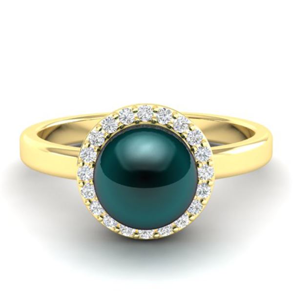 0.25 ctw Micro Pave VS/SI Diamond & Peacock Pearl Ring 18k Yellow Gold - REF-41F6M