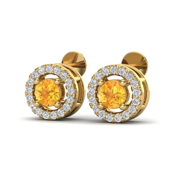 0.75 ctw Citrine & Micro Pave VS/SI Diamond Earrings Halo 18k Yellow Gold - REF-34R3K