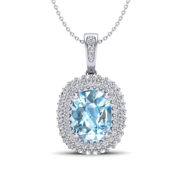 3 ctw Blue Topaz & Micro Pave VS/SI Diamond Necklace 10k White Gold - REF-50N8F