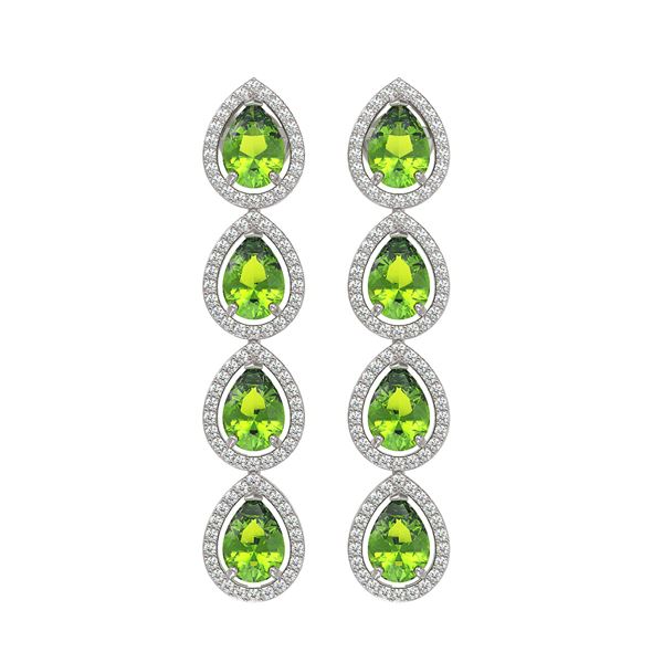 7.46 ctw Peridot & Diamond Micro Pave Halo Earrings 10k White Gold - REF-153W5H