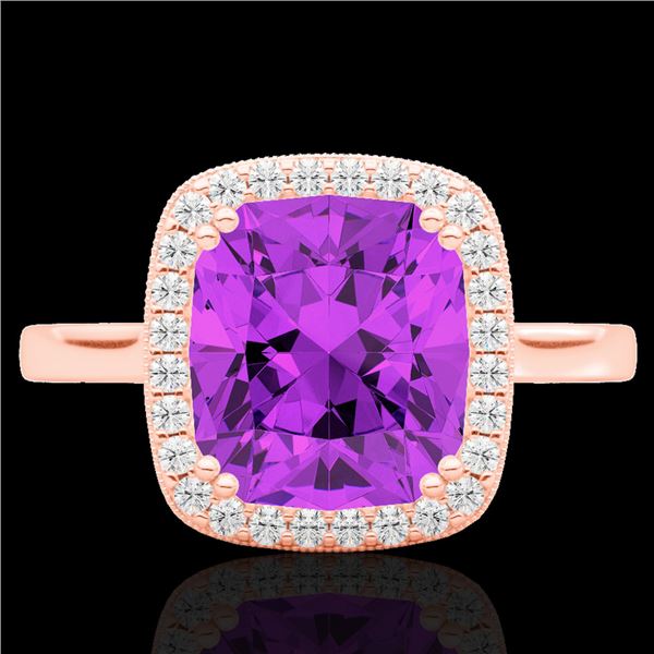 2.75 ctw Amethyst & Micro Pave VS/SI Diamond Halo Ring 14k Rose Gold - REF-30K2Y