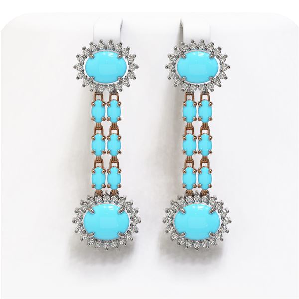 9.94 ctw Turquoise & Diamond Earrings 14K Rose Gold - REF-172M5G