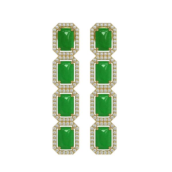 11.93 ctw Jade & Diamond Micro Pave Halo Earrings 10k Yellow Gold - REF-146K4Y