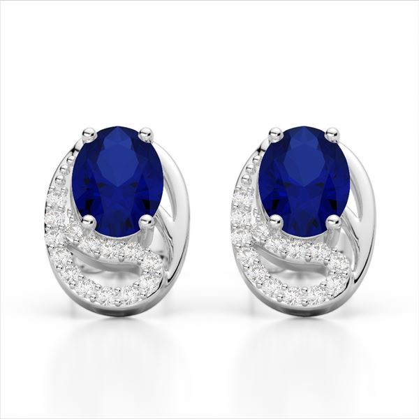 2.50 Sapphire & Micro VS/SI Diamond Stud Earrings 10k White Gold - REF-19G2W