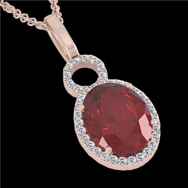 4 ctw Garnet & Micro Pave Halo VS/SI Diamond Necklace 14k Rose Gold - REF-33F8M