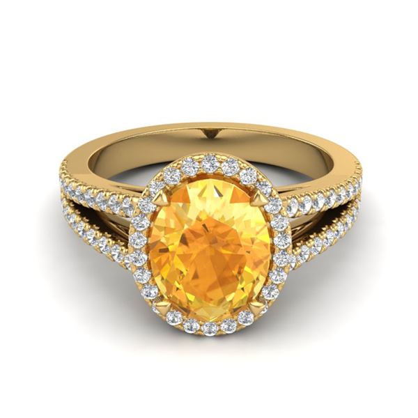 3 ctw Citrine & Micro VS/SI Diamond Halo Solitaire Ring 18k Yellow Gold - REF-55Y2X