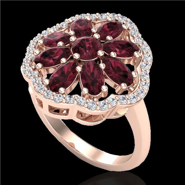 3 ctw Garnet & VS/SI Diamond Cluster Designer Ring 10k Rose Gold - REF-49K3Y