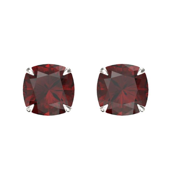 3 ctw Cushion Cut Garnet Designer Stud Earrings 18k White Gold - REF-17Y8X