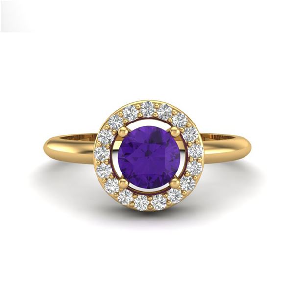 0.75 ctw Amethyst & Micro VS/SI Diamond Certified Ring 18k Yellow Gold - REF-33W3H