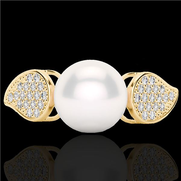 0.27 ctw Micro Pave VS/SI Diamond & Pearl Designer Ring 18k Yellow Gold - REF-38X2A