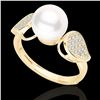 Image 2 : 0.27 ctw Micro Pave VS/SI Diamond & Pearl Designer Ring 18k Yellow Gold - REF-38X2A