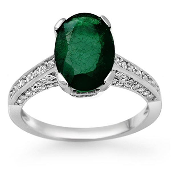 3.25 ctw Emerald & Diamond Ring 10k White Gold - REF-81K8Y