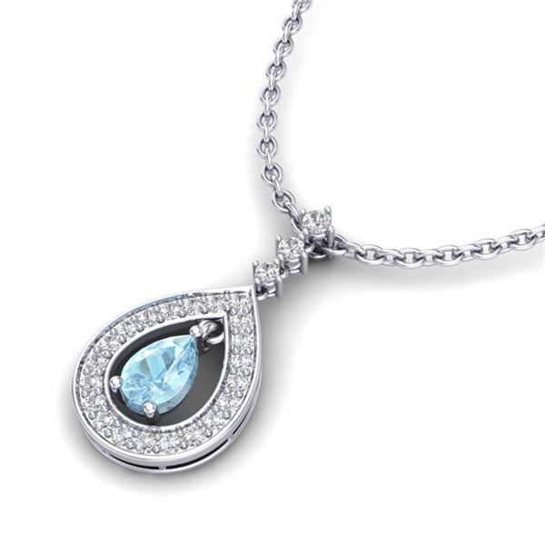 1.15 ctw Aquamarine & Micro Pave VS/SI Diamond Necklace 14k White Gold - REF-47N5F