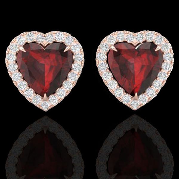 2.22 ctw Garnet & Micro Pave Diamond Earrings Heart 14k Rose Gold - REF-38K2Y