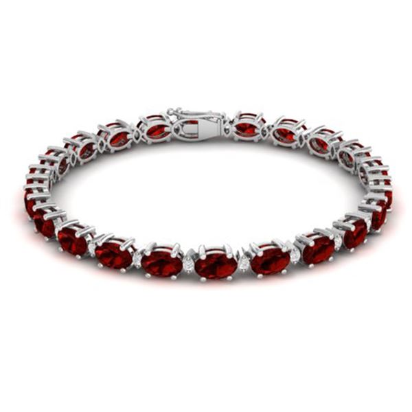 25.8 ctw Garnet & VS/SI Certified Diamond Eternity Bracelet 10k White Gold - REF-119M3G