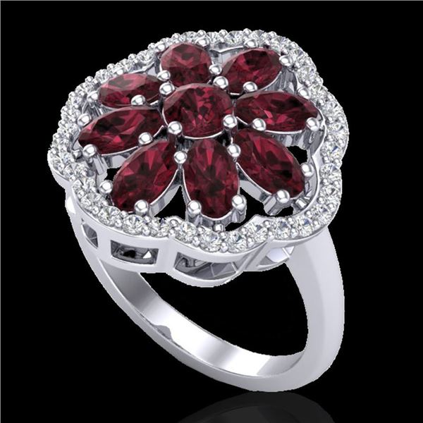 3 ctw Garnet & VS/SI Diamond Cluster Designer Ring 10k White Gold - REF-49N3F