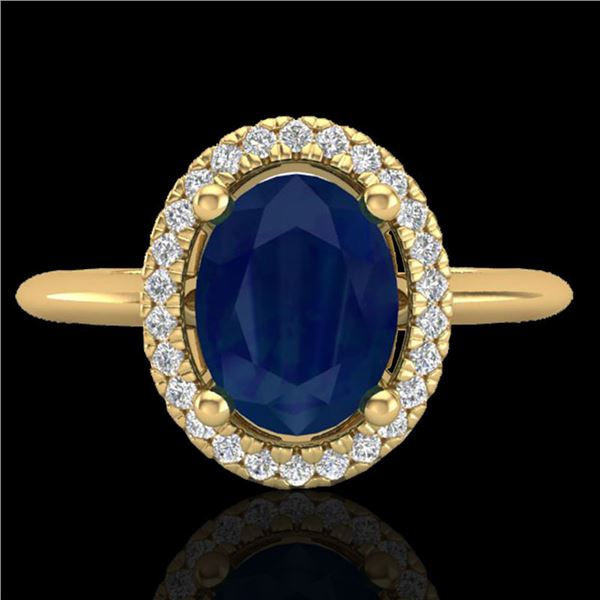 2 ctw Sapphire & Micro Pave VS/SI Diamond Ring Halo 18k Yellow Gold - REF-40W9H