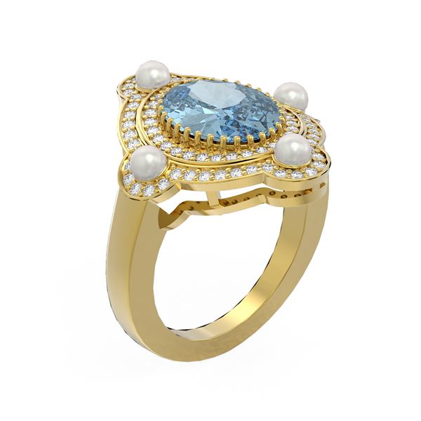 4.18 ctw Blue Topaz & Diamond Ring 18K Yellow Gold - REF-161K8Y