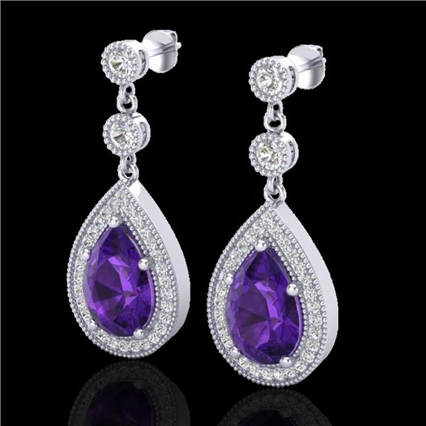 4.50 ctw Amethyst & Micro Pave VS/SI Diamond Earrings 18k White Gold - REF-52A3N