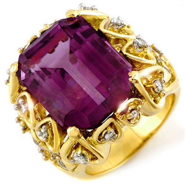 14.40 ctw Amethyst & Diamond Ring 10k Yellow Gold - REF-83M6G