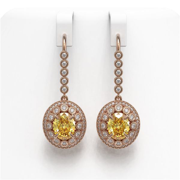 7.65 ctw Canary Citrine & Diamond Victorian Earrings 14K Rose Gold - REF-216A9N