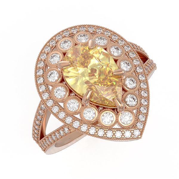 4.12 ctw Canary Citrine & Diamond Victorian Ring 14K Rose Gold - REF-125A5N