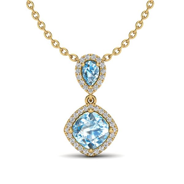 3.50 ctw Sky Blue Topaz & Micro VS/SI Diamond Necklace 10k Yellow Gold - REF-33M8G