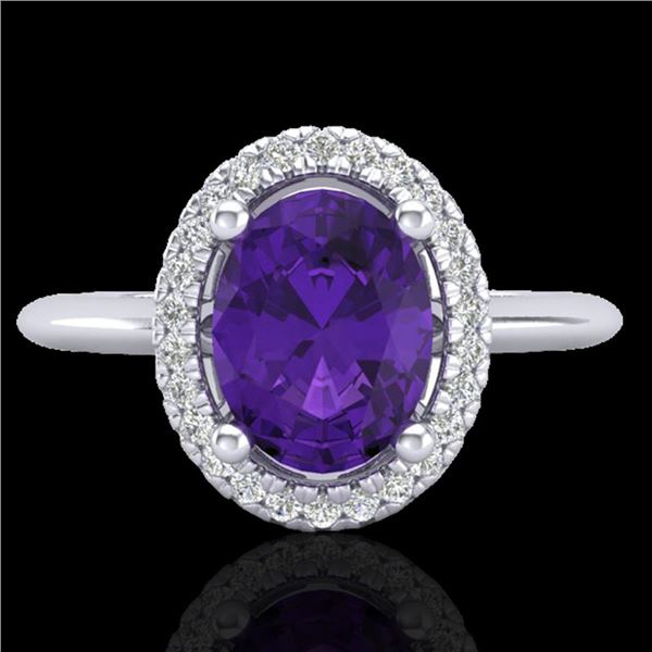 1.75 ctw Amethyst & Micro VS/SI Diamond Ring Halo 18k White Gold - REF-32Y8X