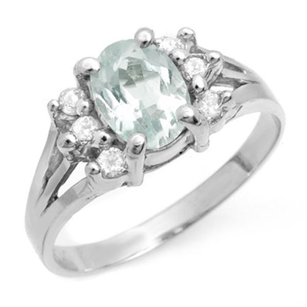 1.43 ctw Aquamarine & Diamond Ring 14k White Gold - REF-38X2A