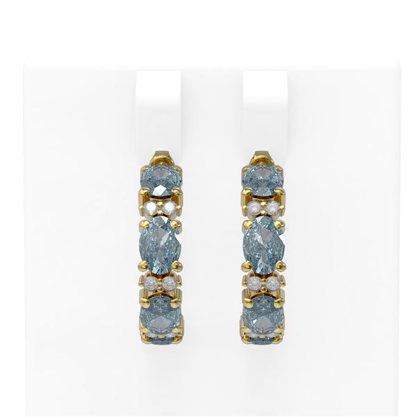 7.61 ctw Aquamarine & Diamond Earrings 18K Yellow Gold - REF-143A3N
