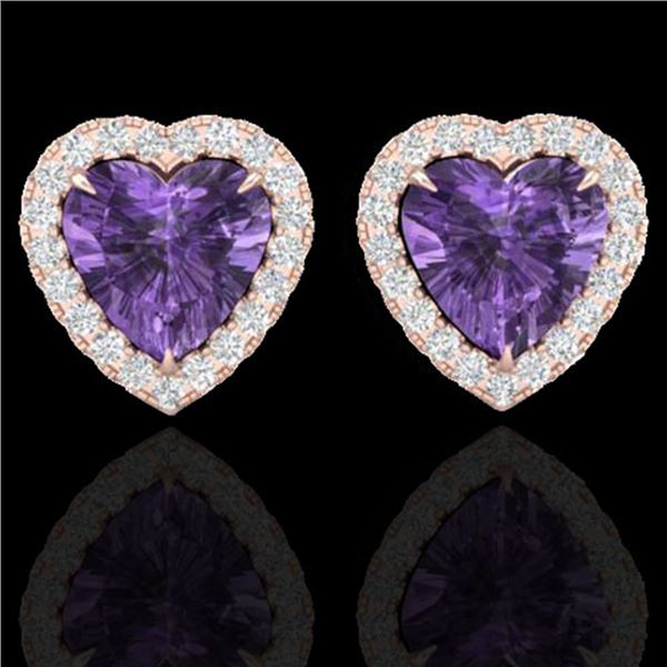 2 ctw Amethyst & Micro Pave VS/SI Diamond Earrings Heart 14k Rose Gold - REF-38H2R