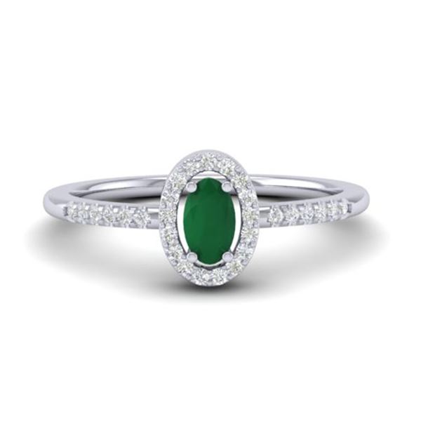 0.56 ctw Emerald & Micro Pave VS/SI Diamond Ring 18k White Gold - REF-23N5F