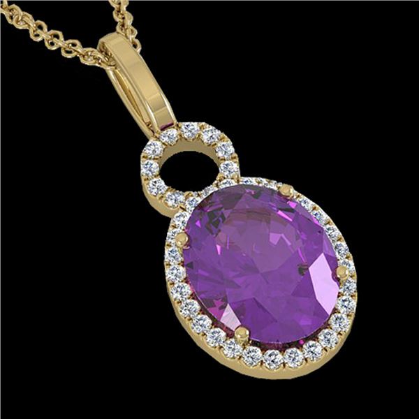 3 ctw Amethyst & Micro Pave VS/SI Diamond Necklace 14k Yellow Gold - REF-33M8G