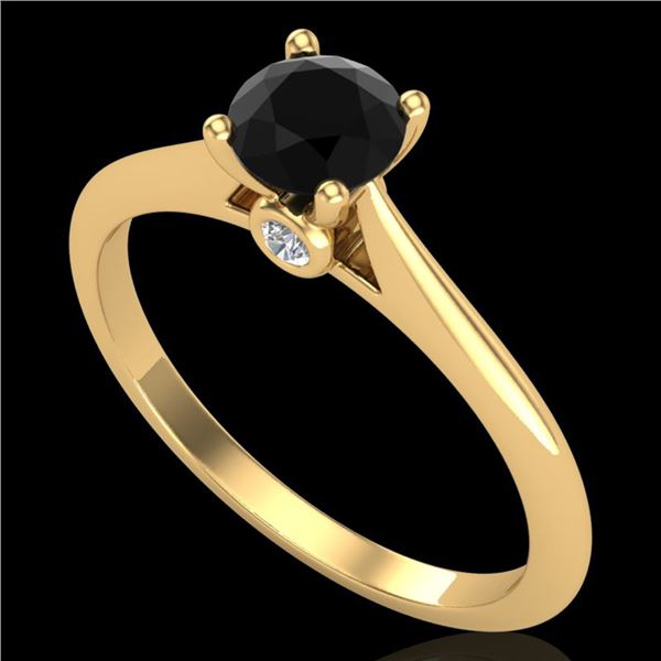 0.56 ctw Fancy Black Diamond Engagment Art Deco Ring 18k Yellow Gold - REF-30A2N
