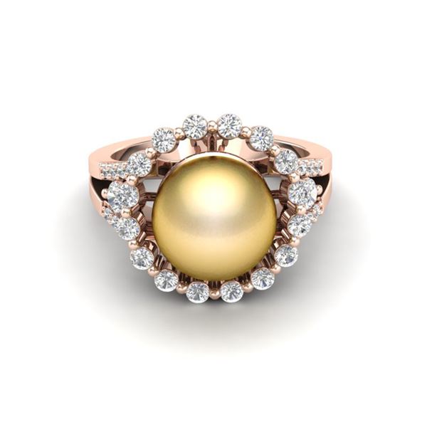 0.83 CT Micro Pave VS/SI Diamond & Golden Pearl Ring 14k Rose Gold - REF-55W5H