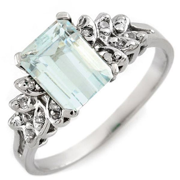 2.12 ctw Aquamarine & Diamond Ring 10k White Gold - REF-20X2A