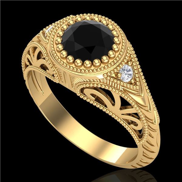 1.07 ctw Fancy Black Diamond Engagment Art Deco Ring 18k Yellow Gold - REF-56M2G